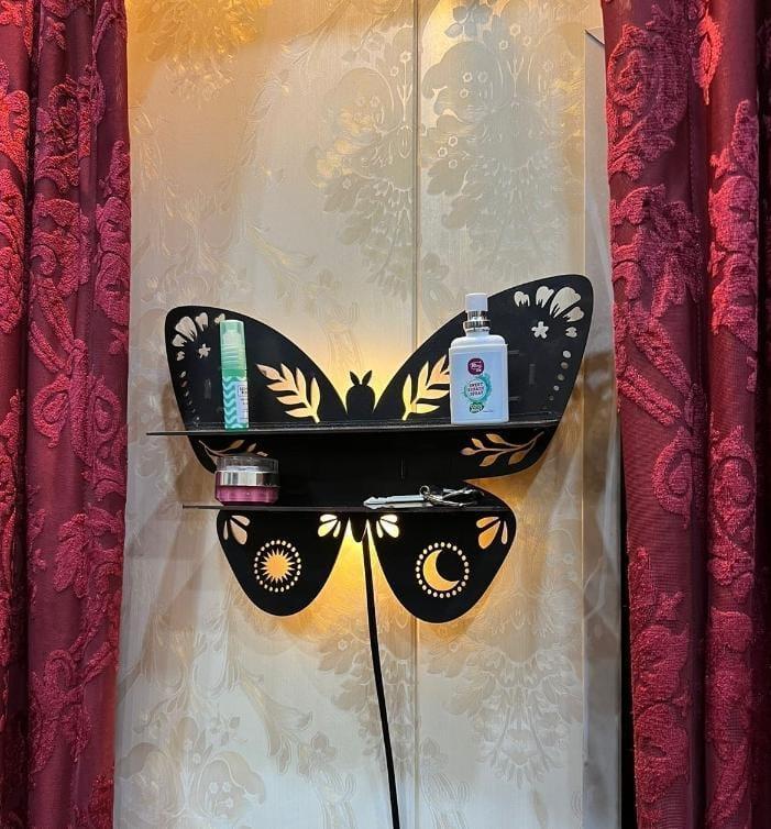Butterfly Design Wooden Wall Shelf With Back Light