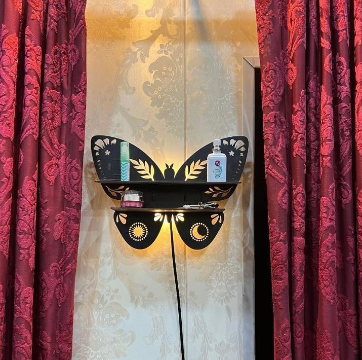 Butterfly Design Wooden Wall Shelf With Back Light
