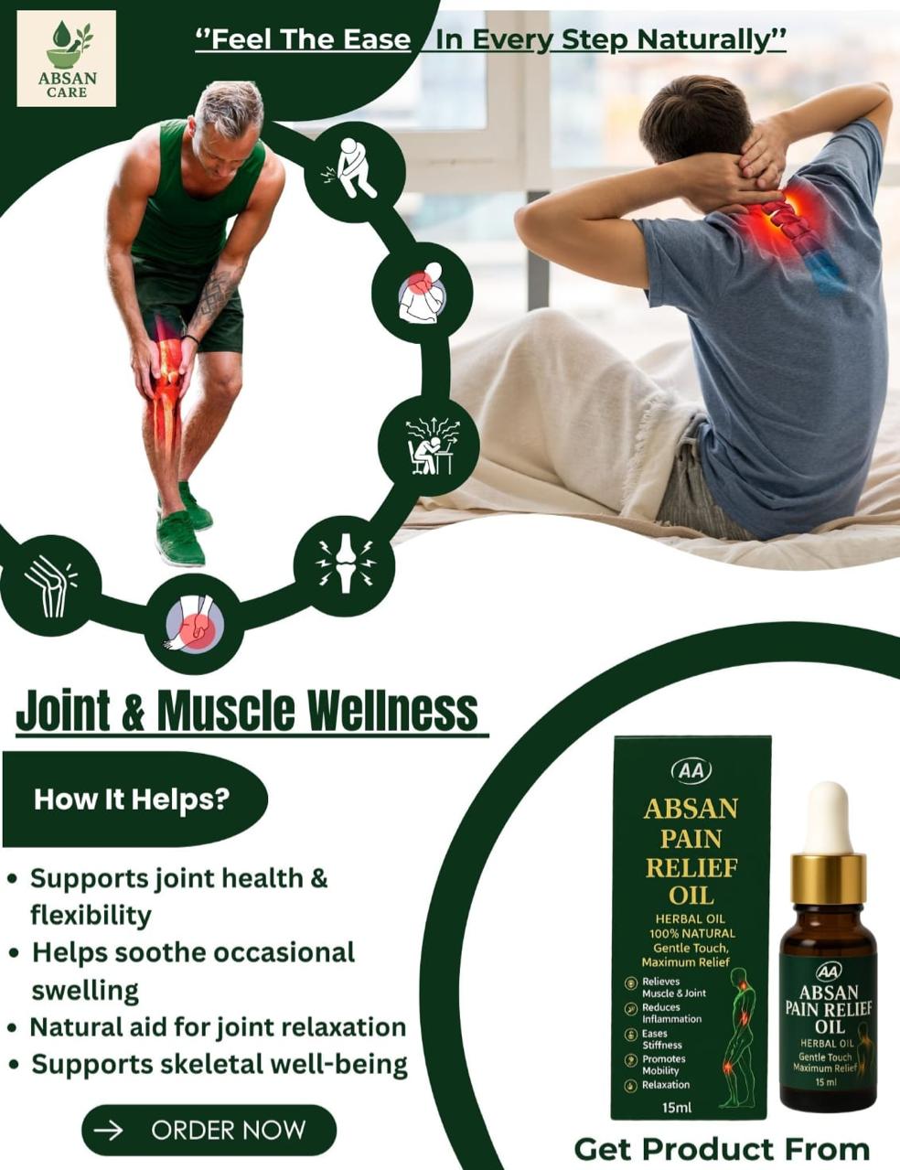 Absan Pain Relief Oil – Fast-Acting Natural Solution for Joint & Muscle Pain